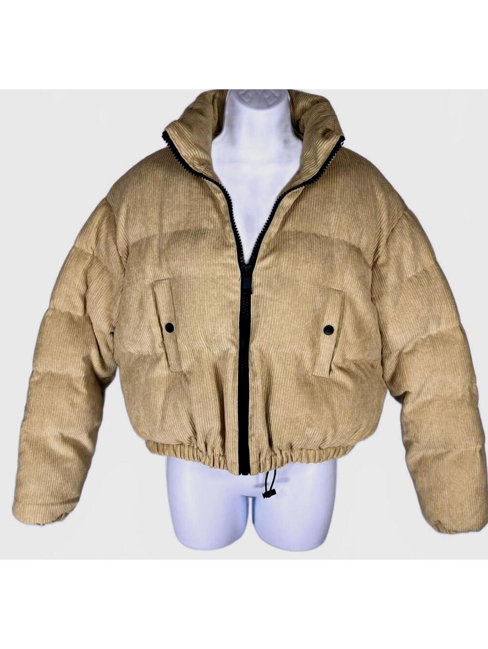 Commense Tan Corduroy Puffer Jacket Oversized Open Collar Gorpcore Minimalist S